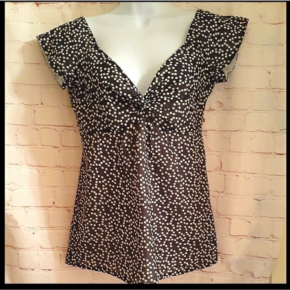 J. Crew Navy w/White Polka Dot Print Knotted V-Neck Cap Sleeve Top sz.0 $79
